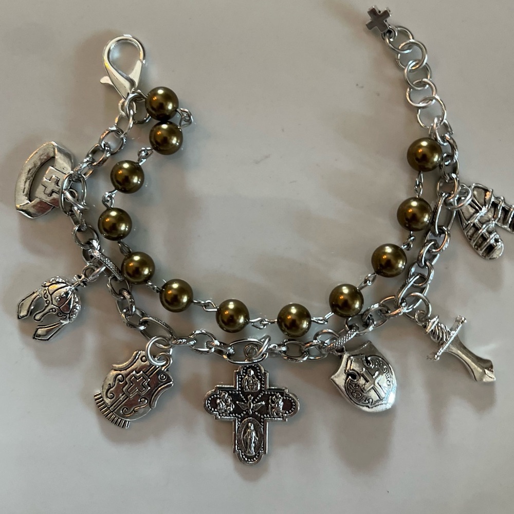 God Charm Bracelet Armor of God ~ Vintage Austrian Copper Pearls - Picture 10 of 12